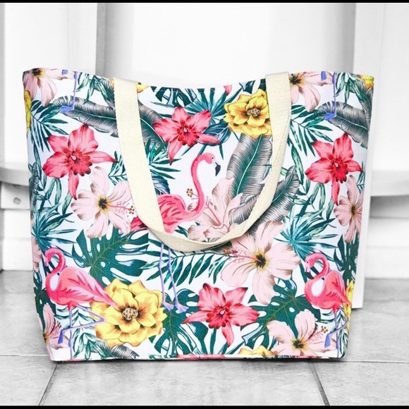 Flamingo floral large tote bag - Picture 3 of 7
